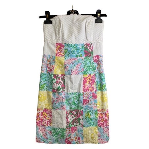 Lilly Pulitzer Franco Strapless Patchwork Quilt Colorful Tie Back US 0 - Picture 1 of 5